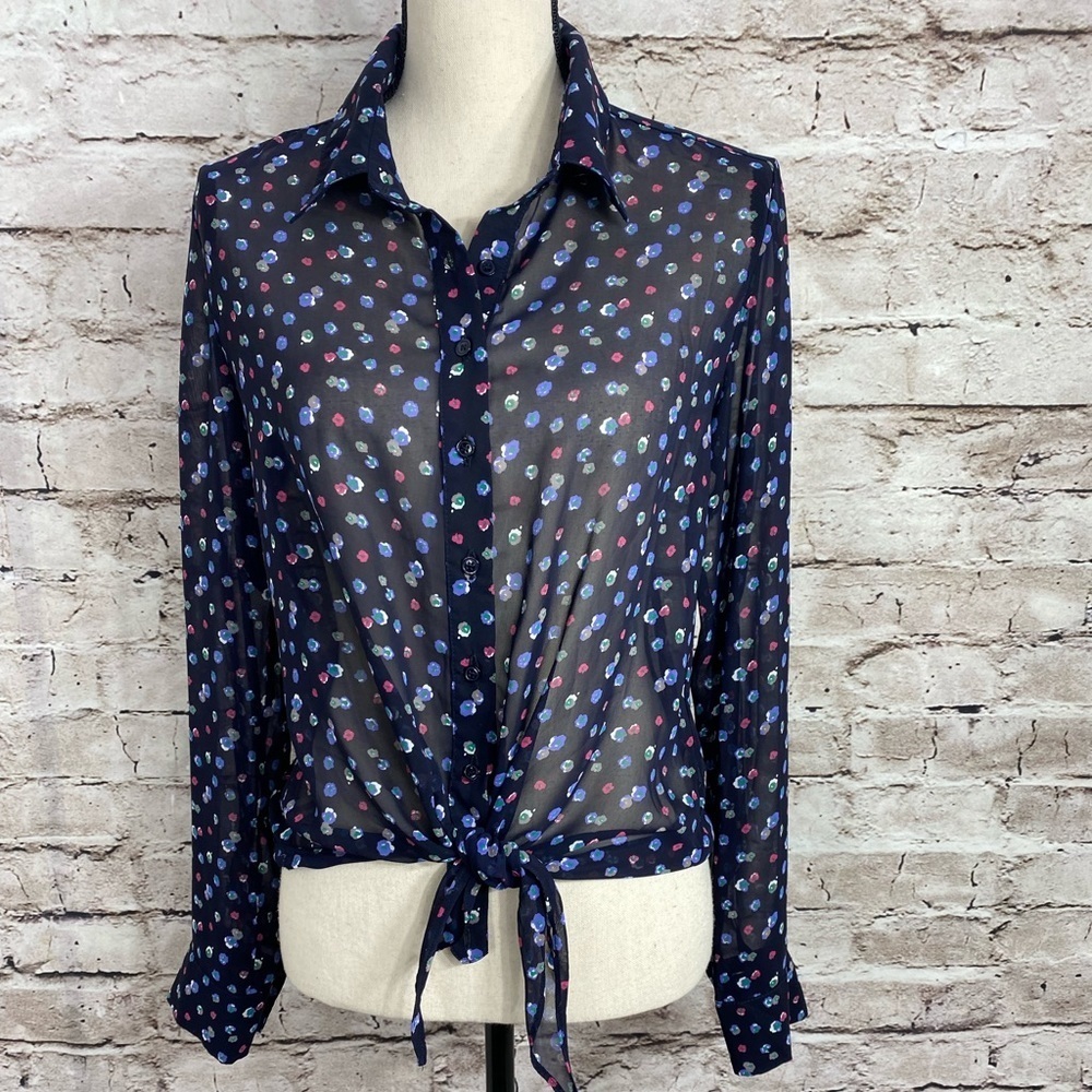 Womens floral sheer top blouse tunic work career vacation cocktails